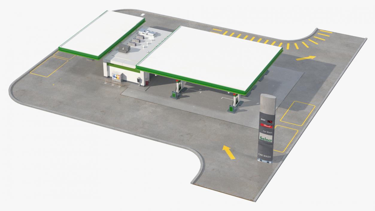 Large Filling Station Green 3D