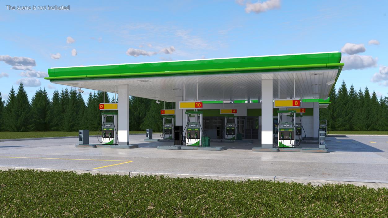 Large Filling Station Green 3D