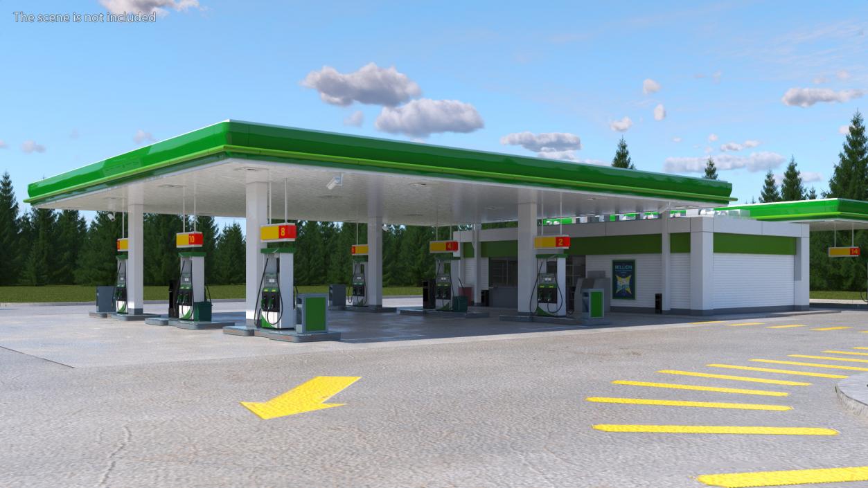 Large Filling Station Green 3D