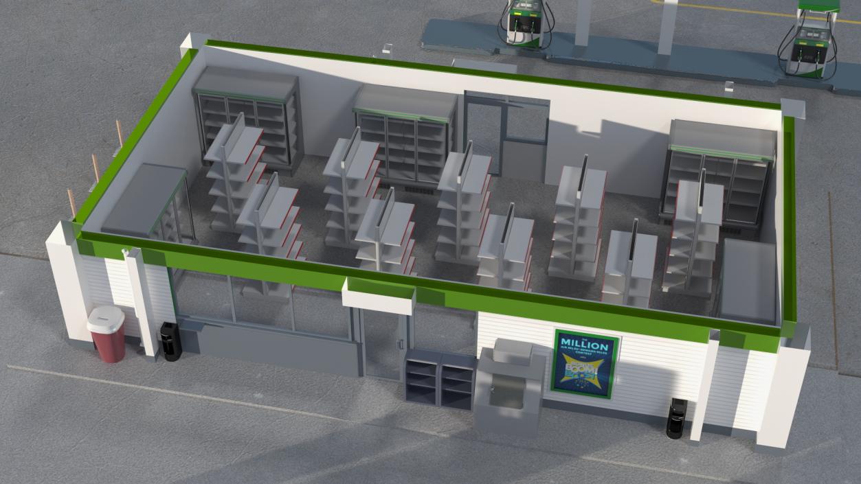 Large Filling Station Green 3D