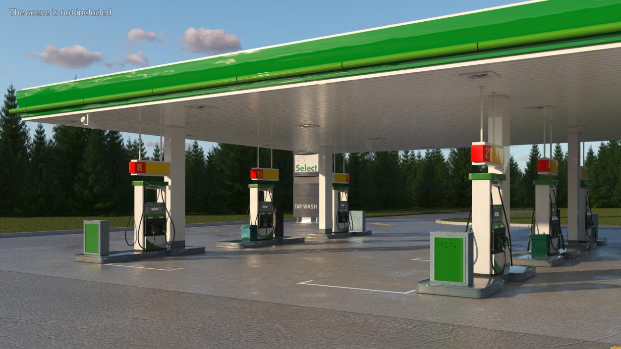 Large Filling Station Green 3D