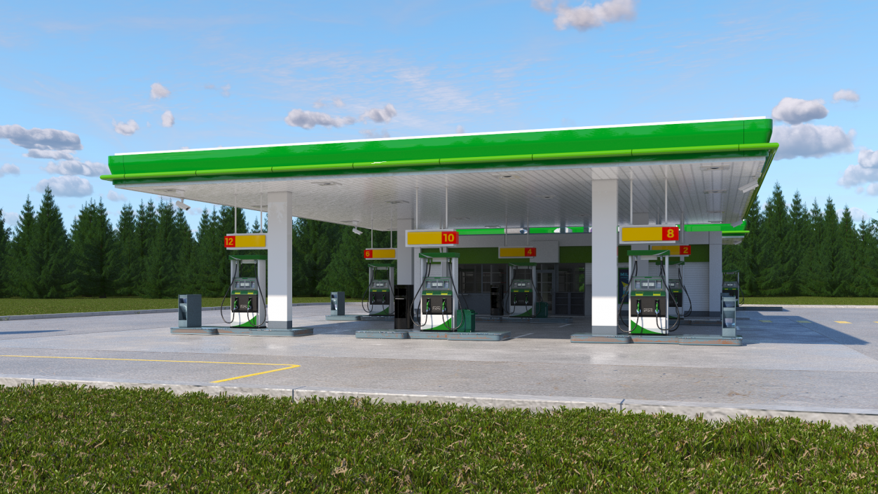 Large Filling Station Green 3D