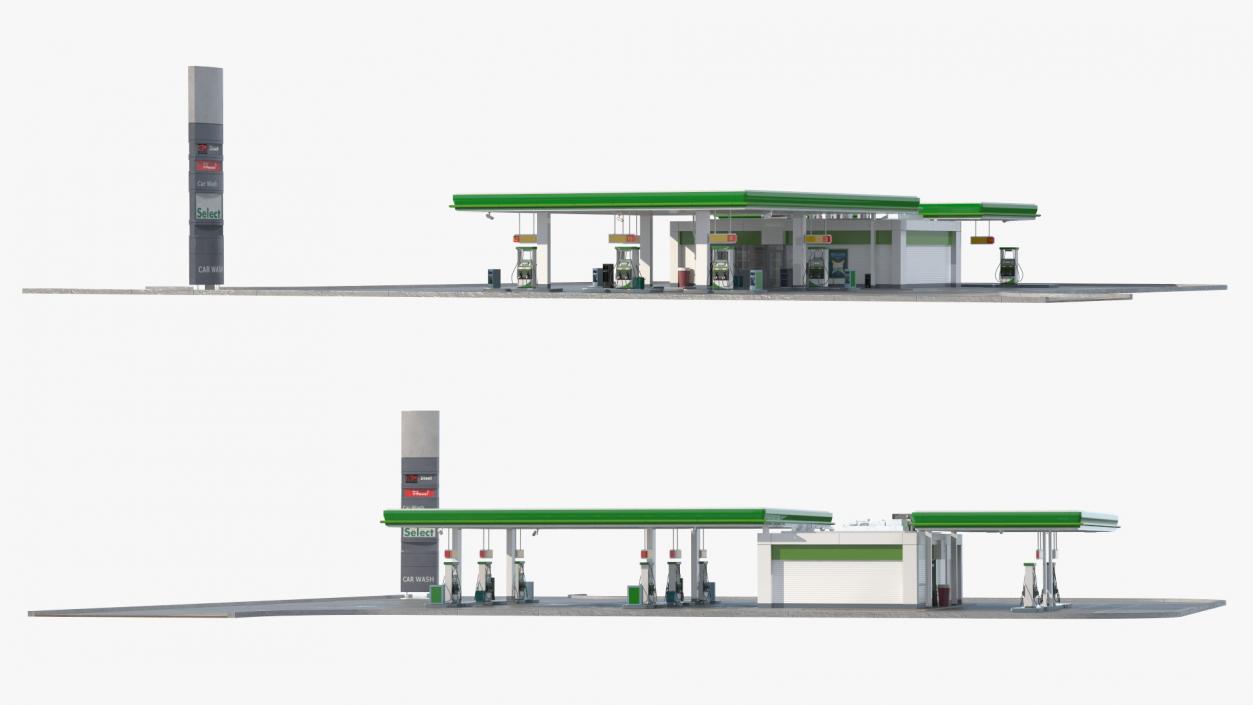 Large Filling Station Green 3D