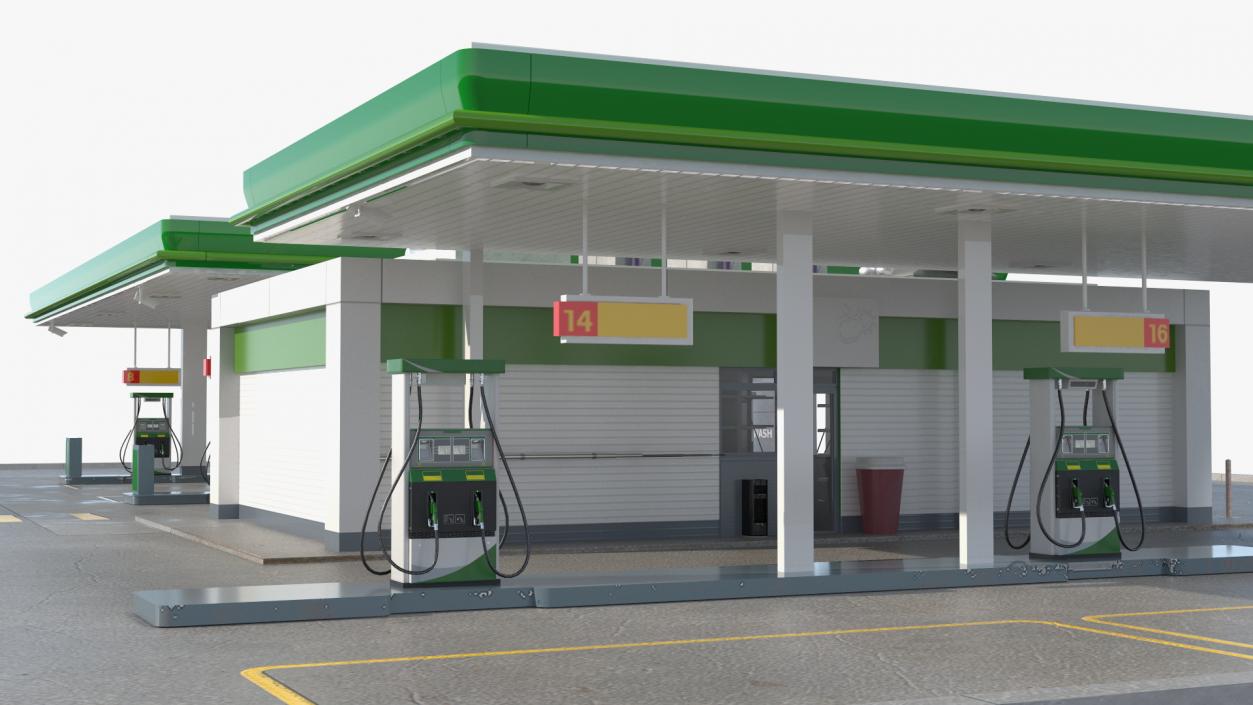 Large Filling Station Green 3D