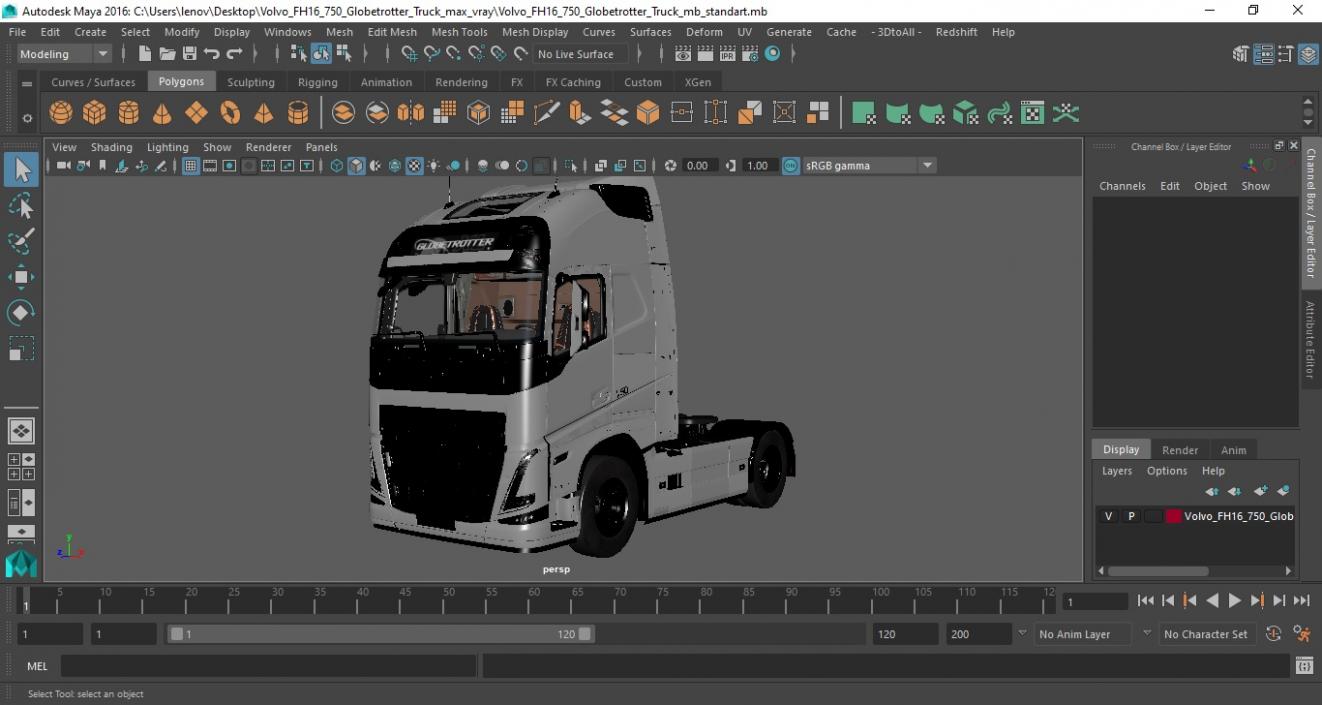 3D Volvo FH16 750 Globetrotter Truck model