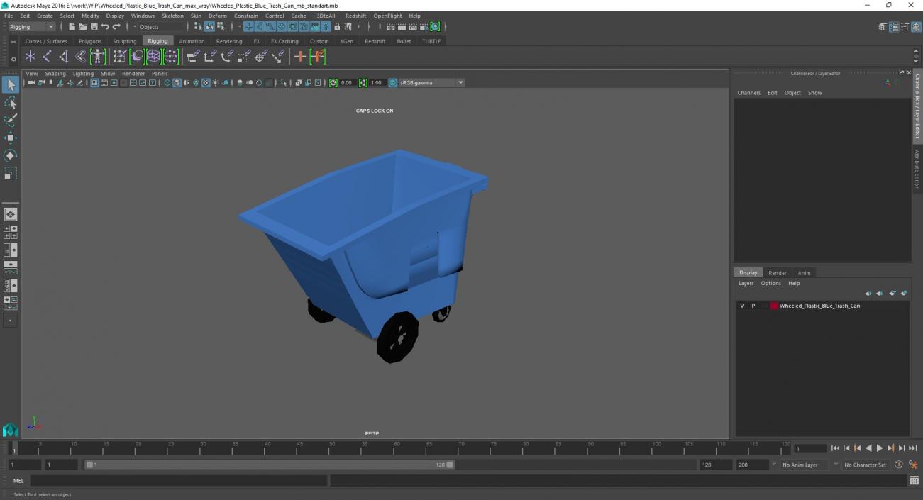 3D model Wheeled Plastic Blue Trash Can