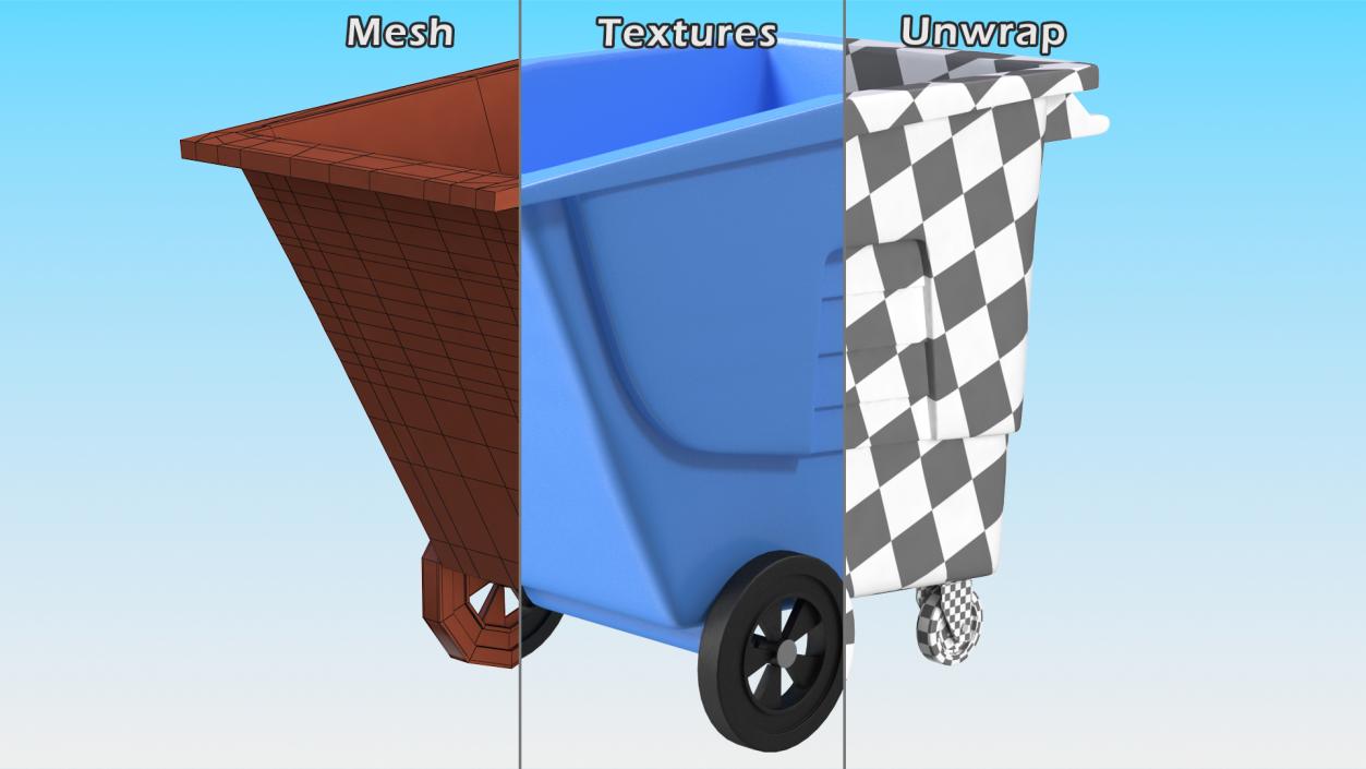 3D model Wheeled Plastic Blue Trash Can