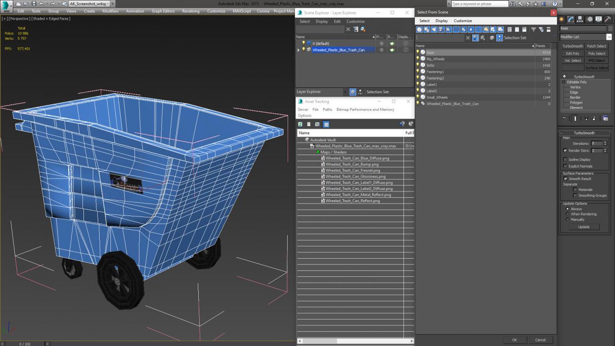 3D model Wheeled Plastic Blue Trash Can