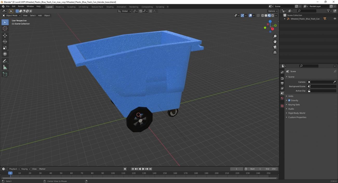 3D model Wheeled Plastic Blue Trash Can