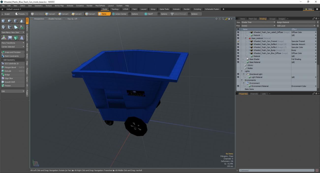 3D model Wheeled Plastic Blue Trash Can