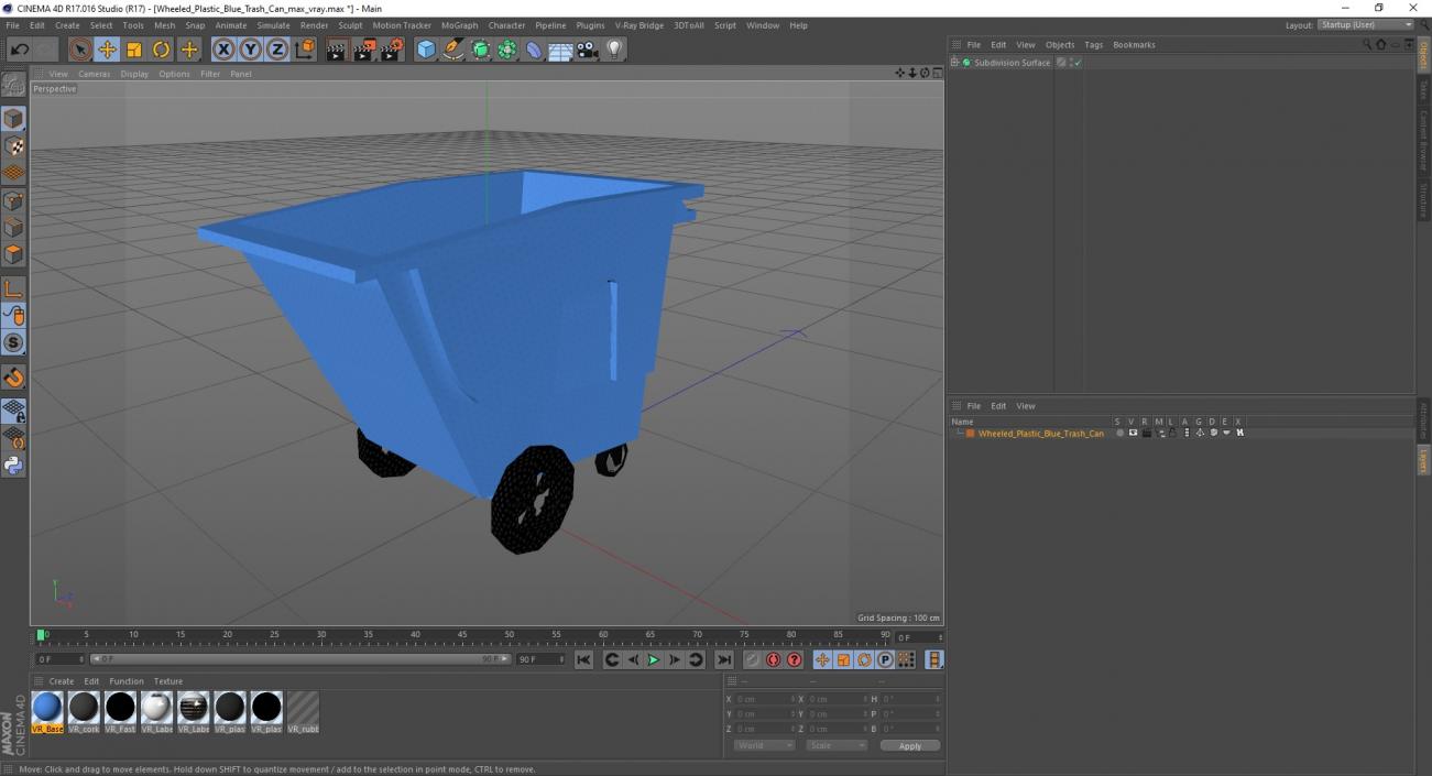 3D model Wheeled Plastic Blue Trash Can