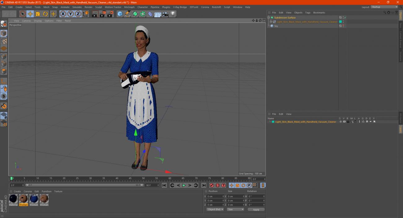 3D model Light Skin Black Maid with Handheld Vacuum Cleaner