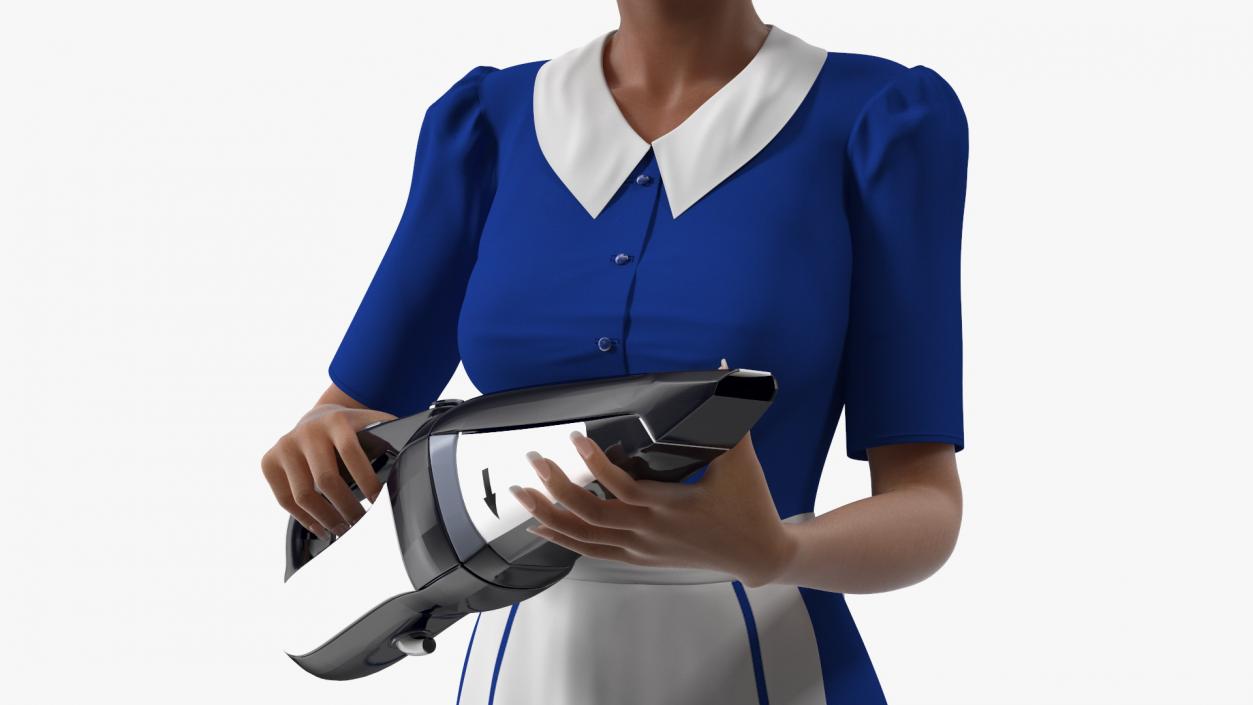 3D model Light Skin Black Maid with Handheld Vacuum Cleaner