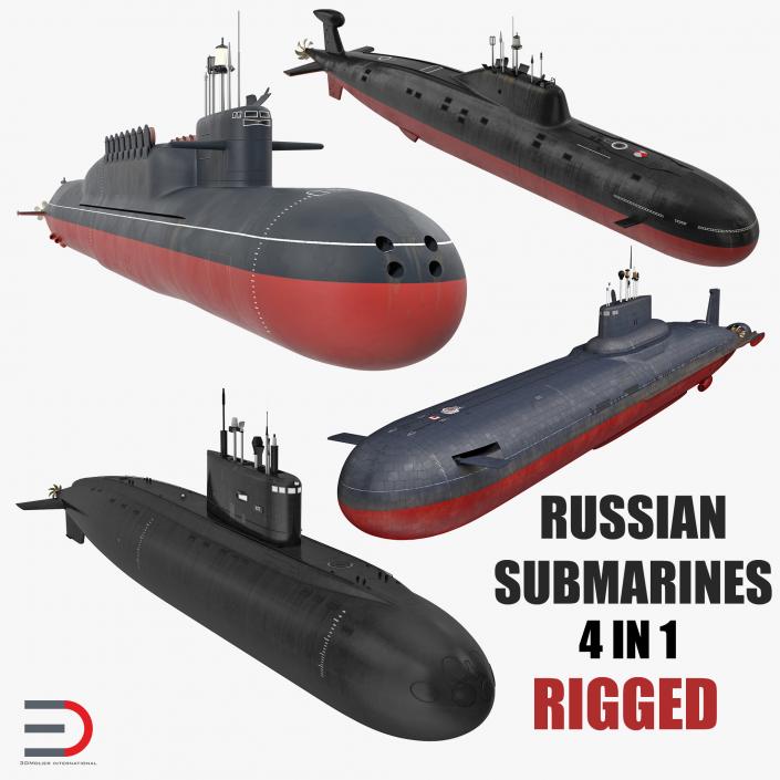 3D model Russian Military Submarines Rigged Collection