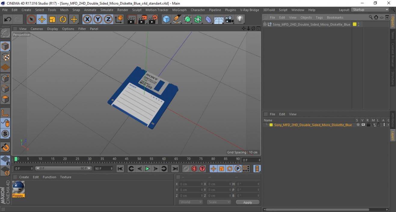 3D model Sony MFD 2HD Double Sided Micro Diskette Blue