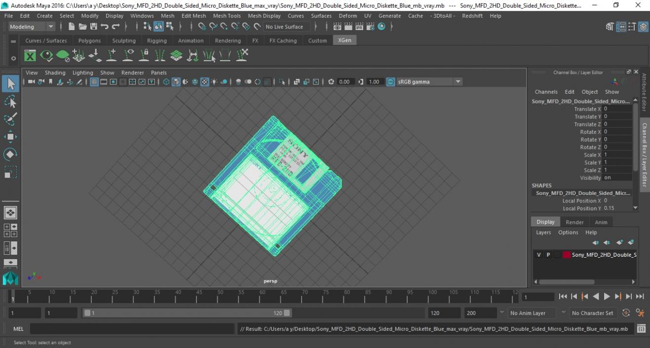 3D model Sony MFD 2HD Double Sided Micro Diskette Blue