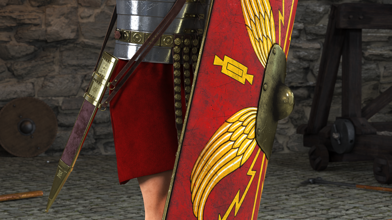 Roman Legionnaire with Gladius Salute Pose Fur1 3D