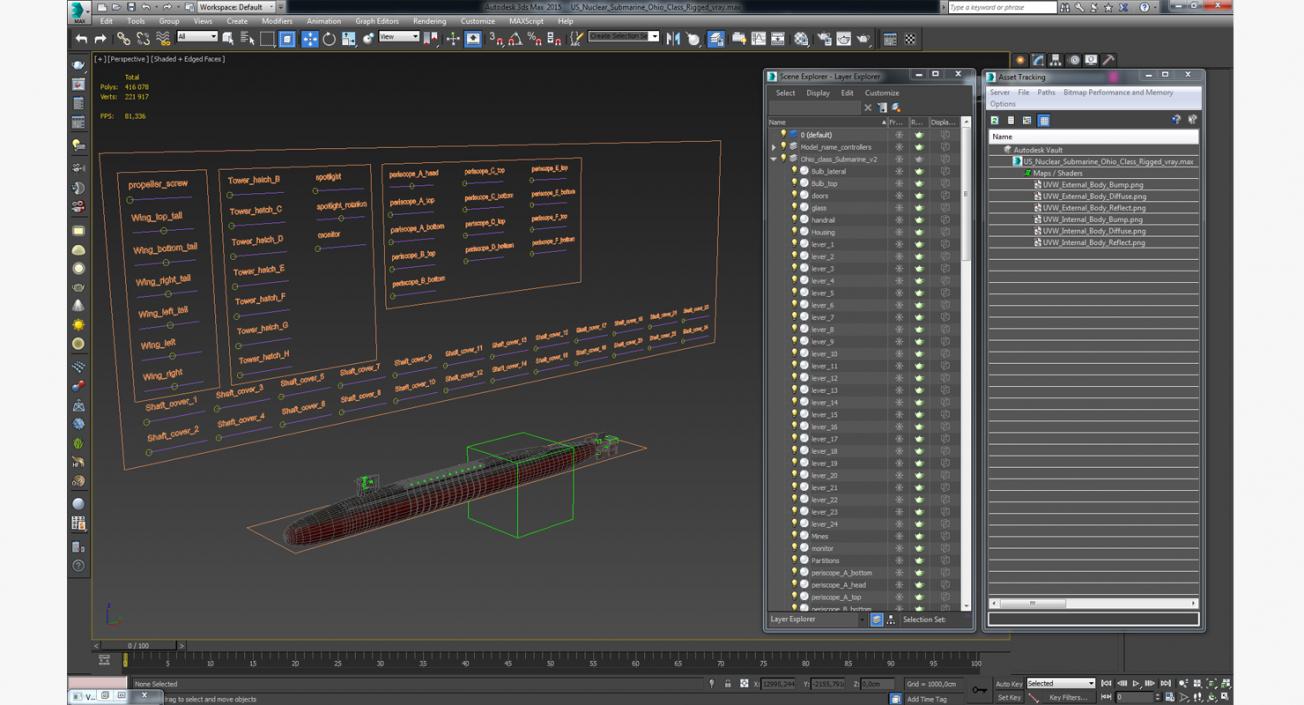 3D US Nuclear Submarine Ohio Class Rigged model
