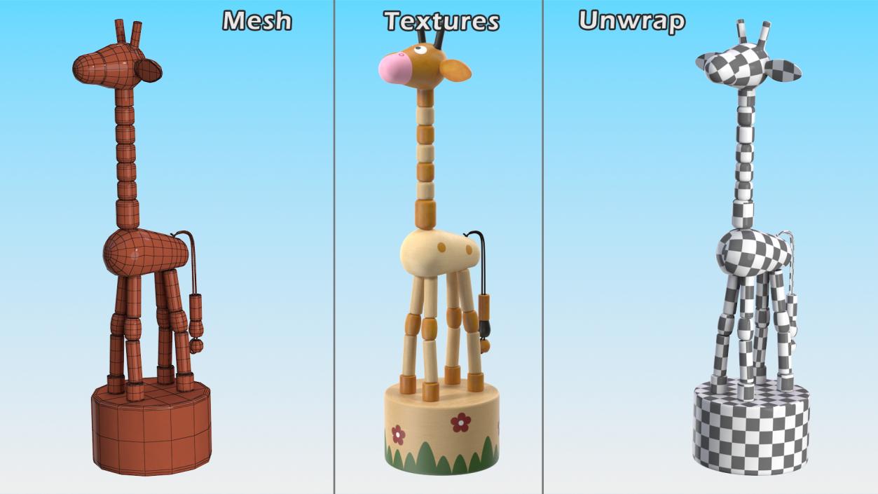 3D Push Puppet Toy Giraffe model