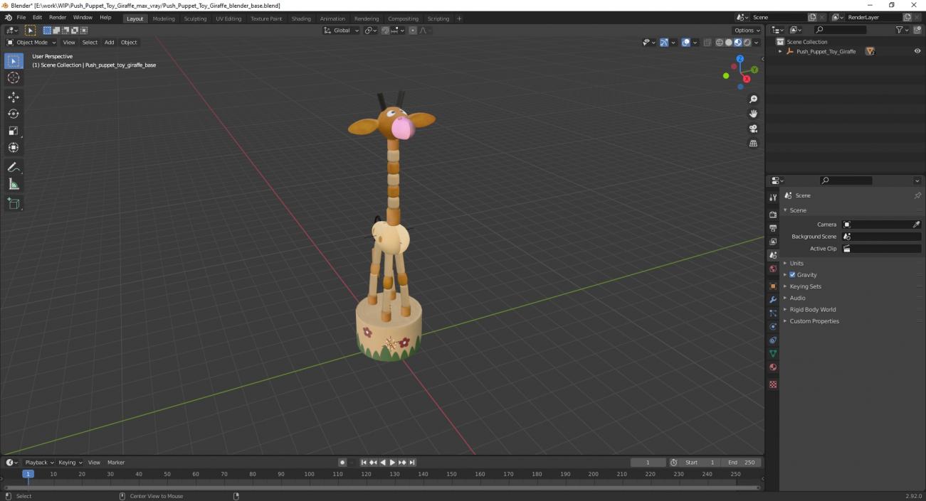 3D Push Puppet Toy Giraffe model