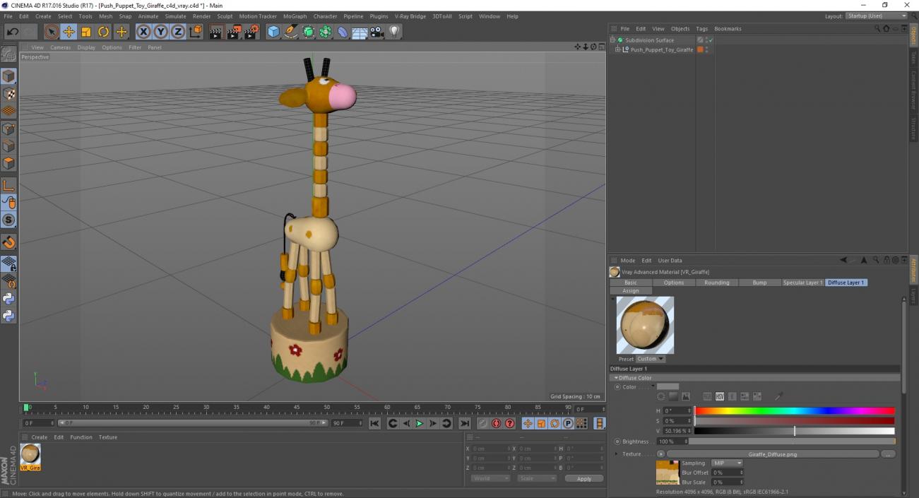 3D Push Puppet Toy Giraffe model