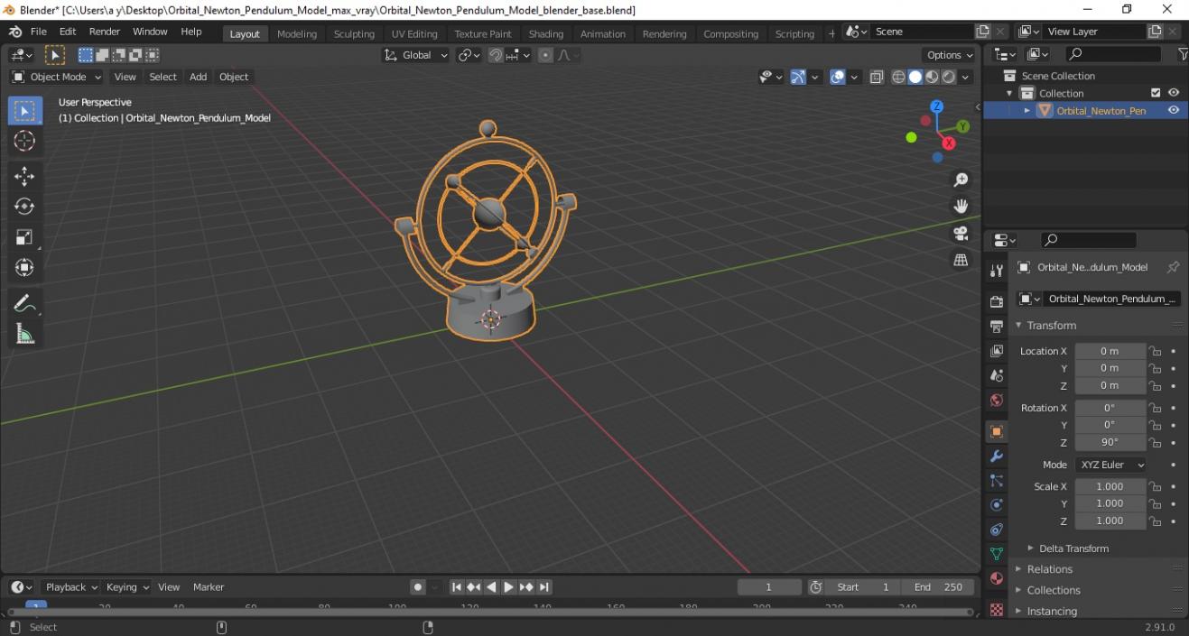 3D Orbital Newton Pendulum model