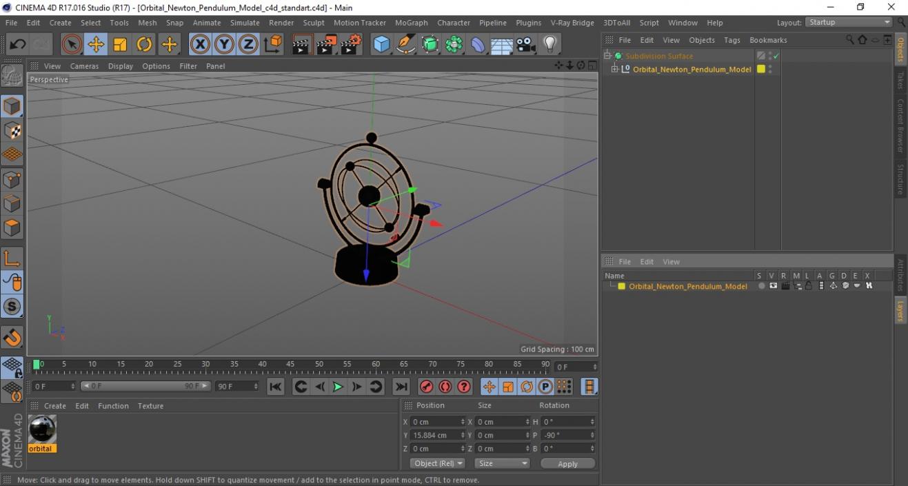 3D Orbital Newton Pendulum model