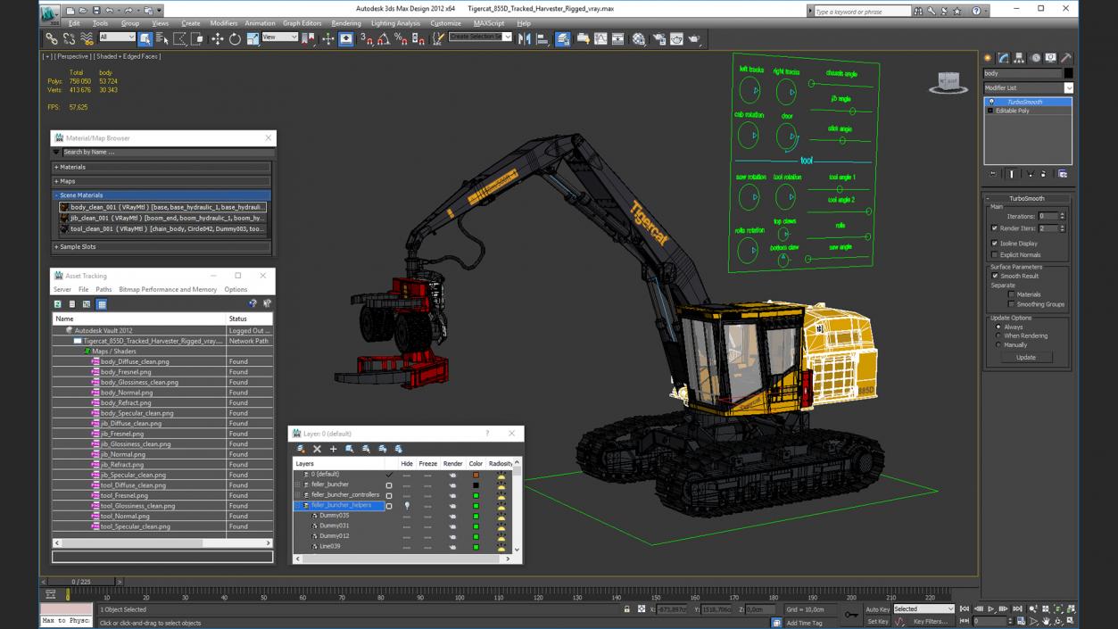 3D Tigercat 855D Tracked Harvester Rigged model