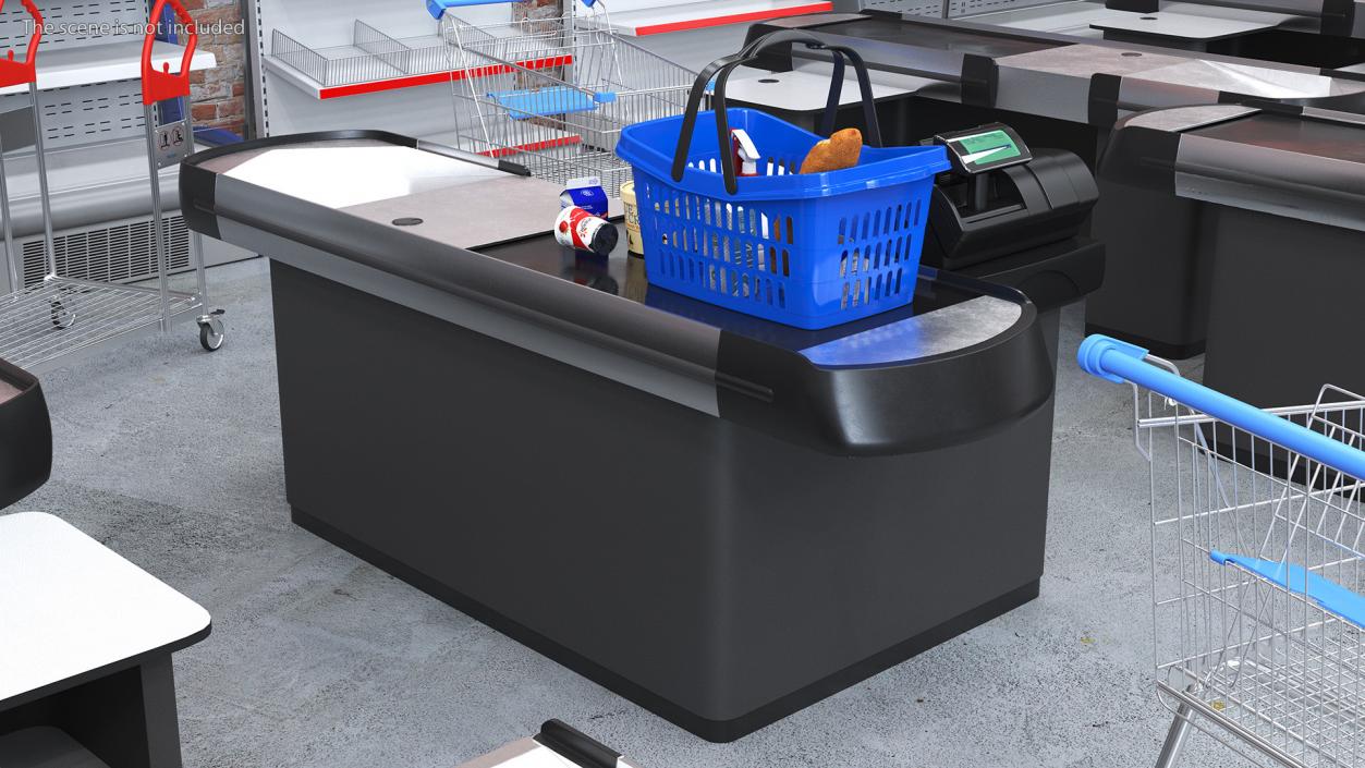 3D Retail Checkout Counter Grey with Groceries model