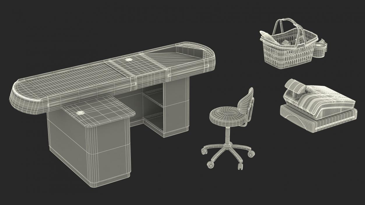 3D Retail Checkout Counter Grey with Groceries model