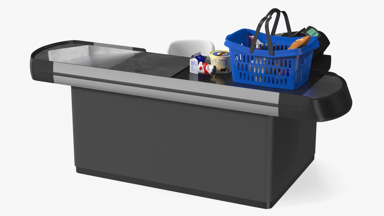 3D Retail Checkout Counter Grey with Groceries model