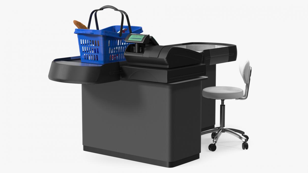 3D Retail Checkout Counter Grey with Groceries model