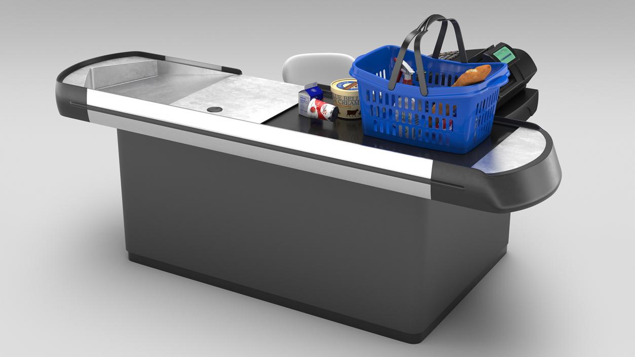 3D Retail Checkout Counter Grey with Groceries model