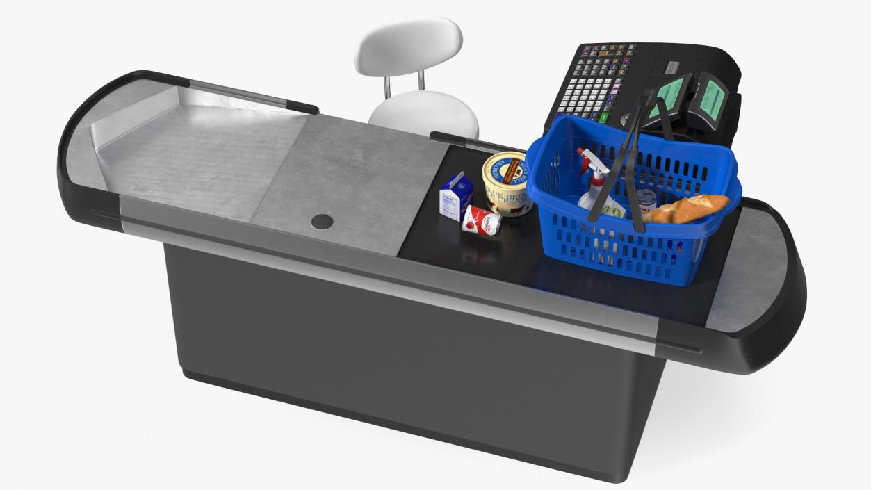 3D Retail Checkout Counter Grey with Groceries model