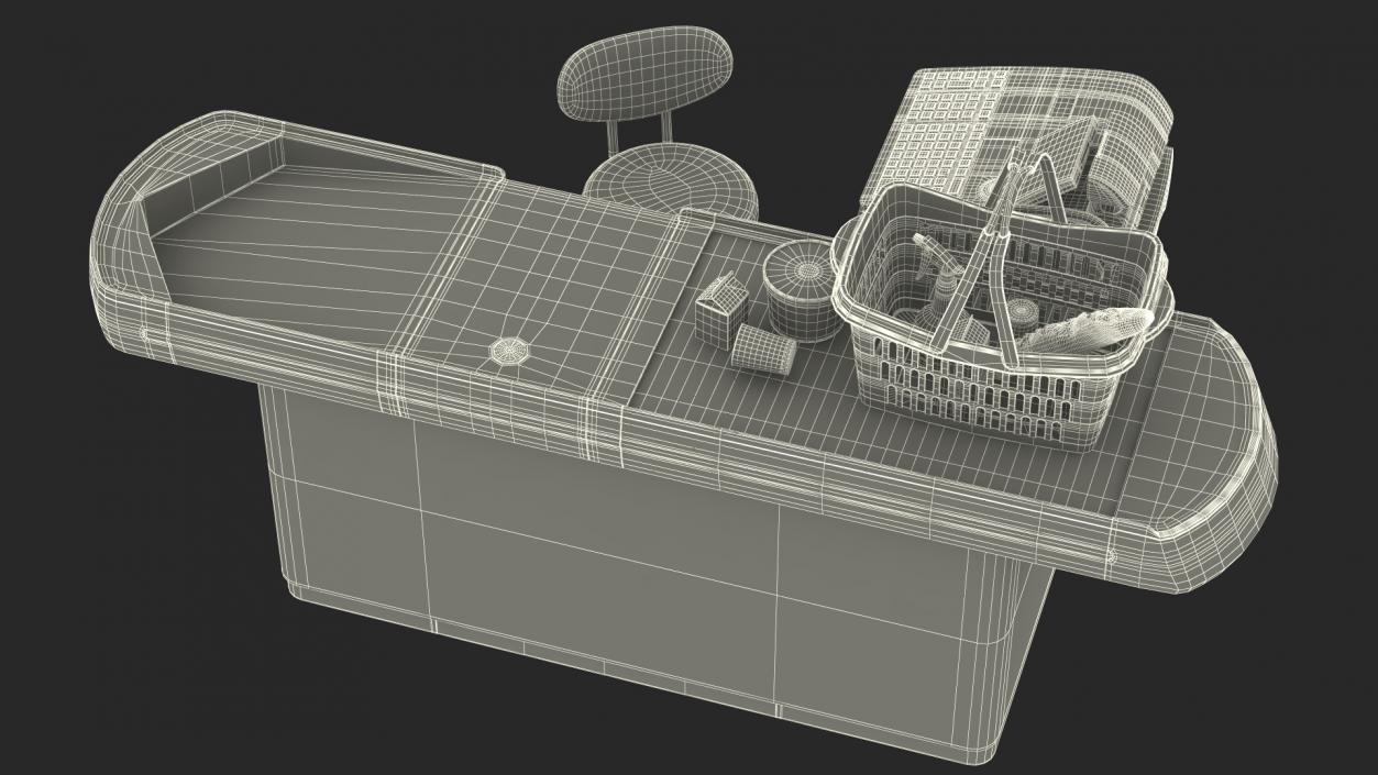 3D Retail Checkout Counter Grey with Groceries model