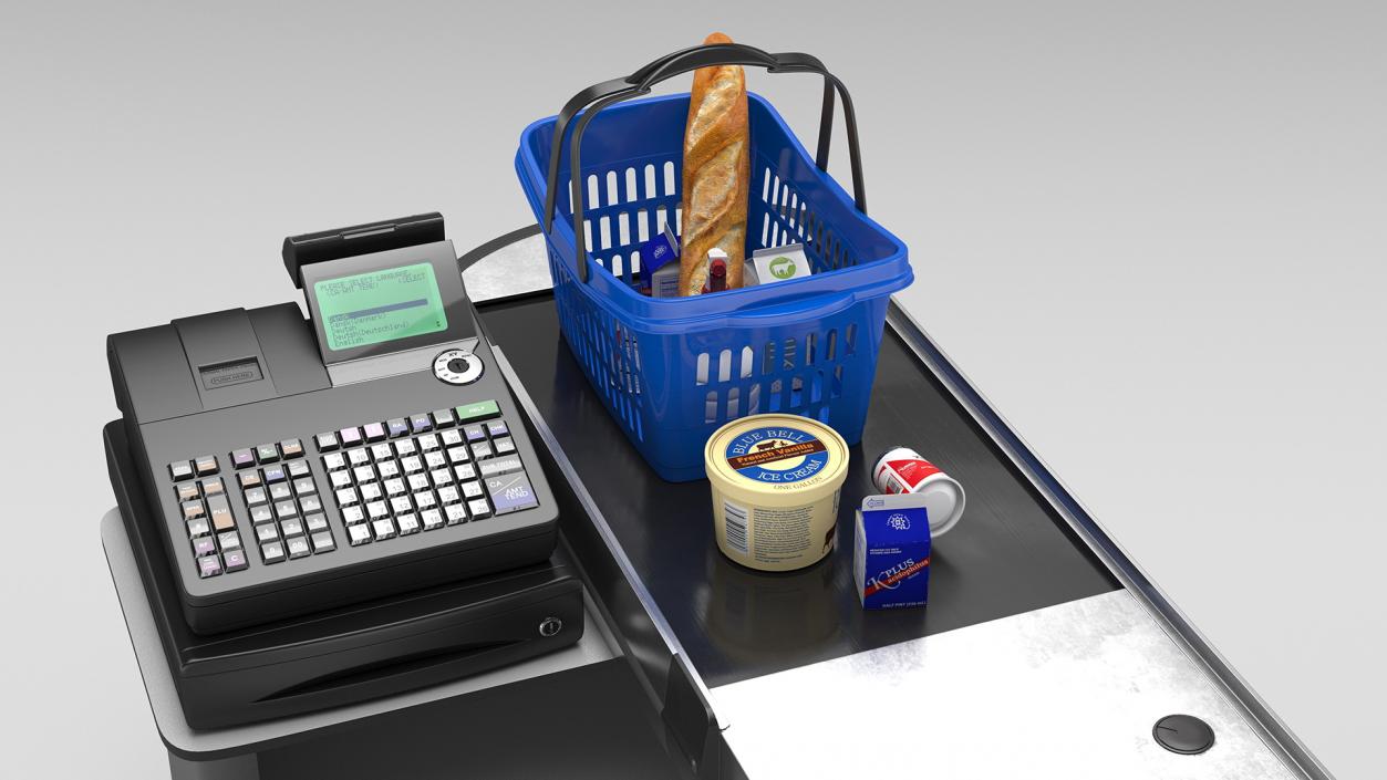 3D Retail Checkout Counter Grey with Groceries model