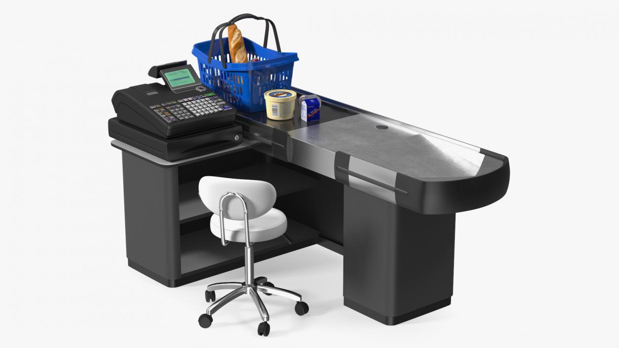 3D Retail Checkout Counter Grey with Groceries model