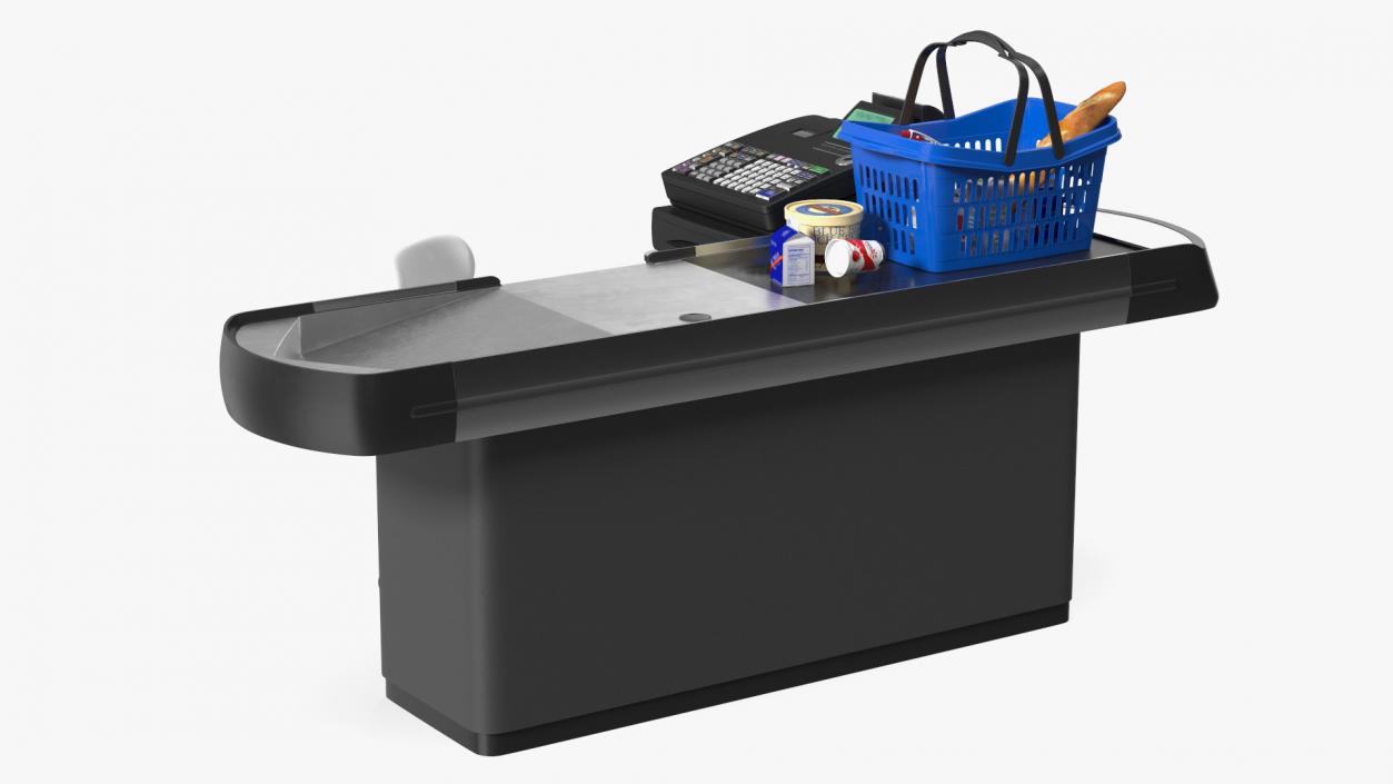 3D Retail Checkout Counter Grey with Groceries model