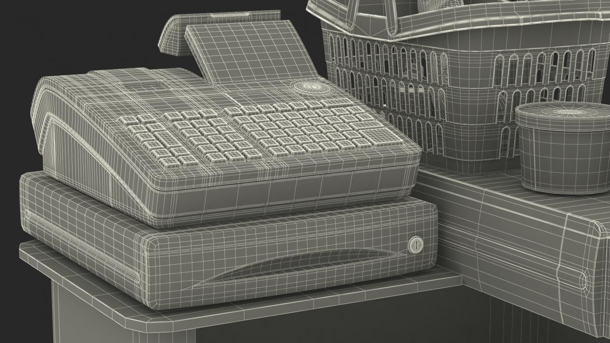 3D Retail Checkout Counter Grey with Groceries model