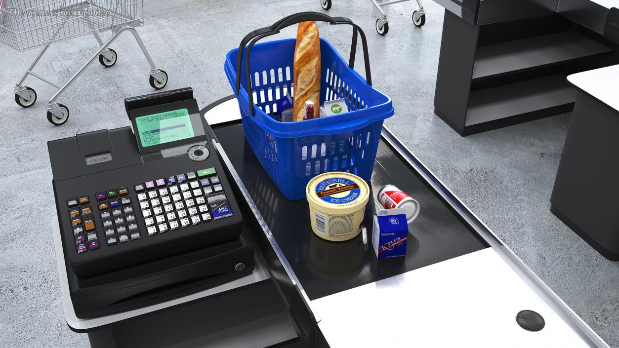 3D Retail Checkout Counter Grey with Groceries model