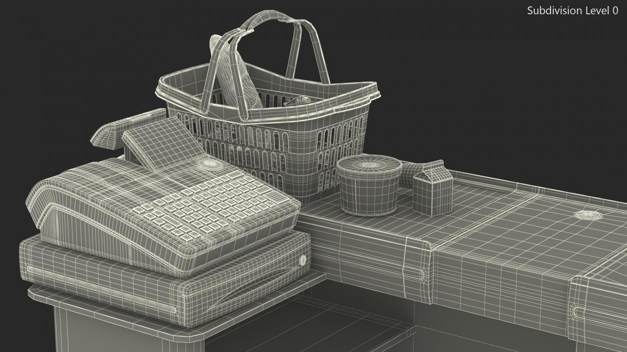 3D Retail Checkout Counter Grey with Groceries model