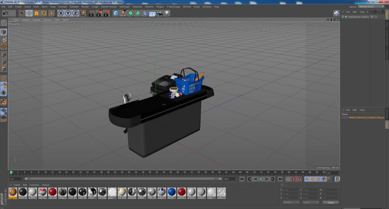 3D Retail Checkout Counter Grey with Groceries model