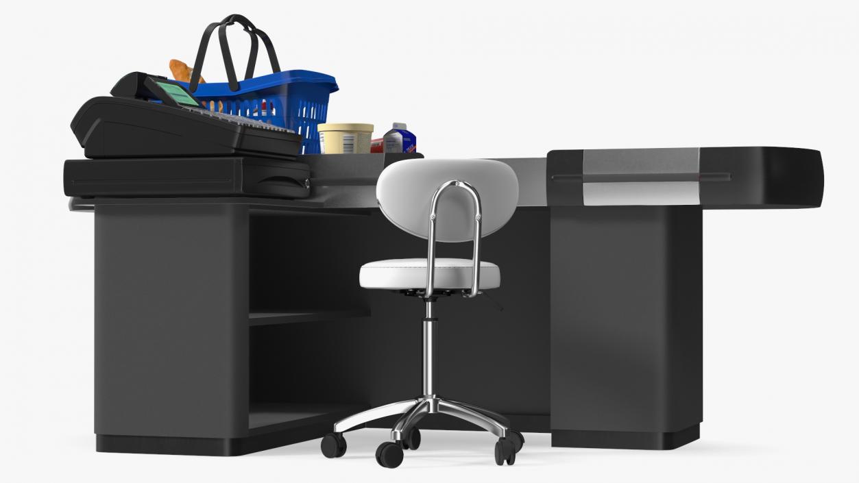 3D Retail Checkout Counter Grey with Groceries model