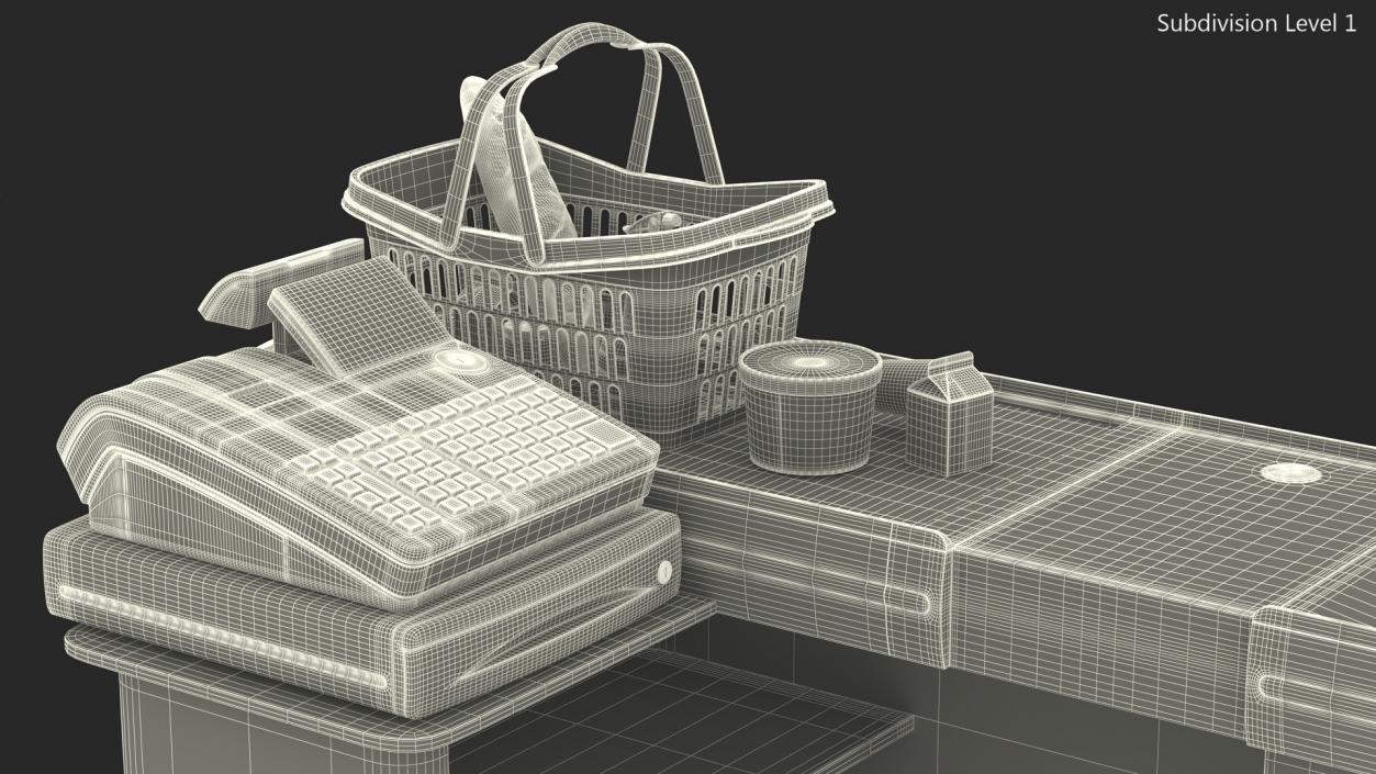 3D Retail Checkout Counter Grey with Groceries model