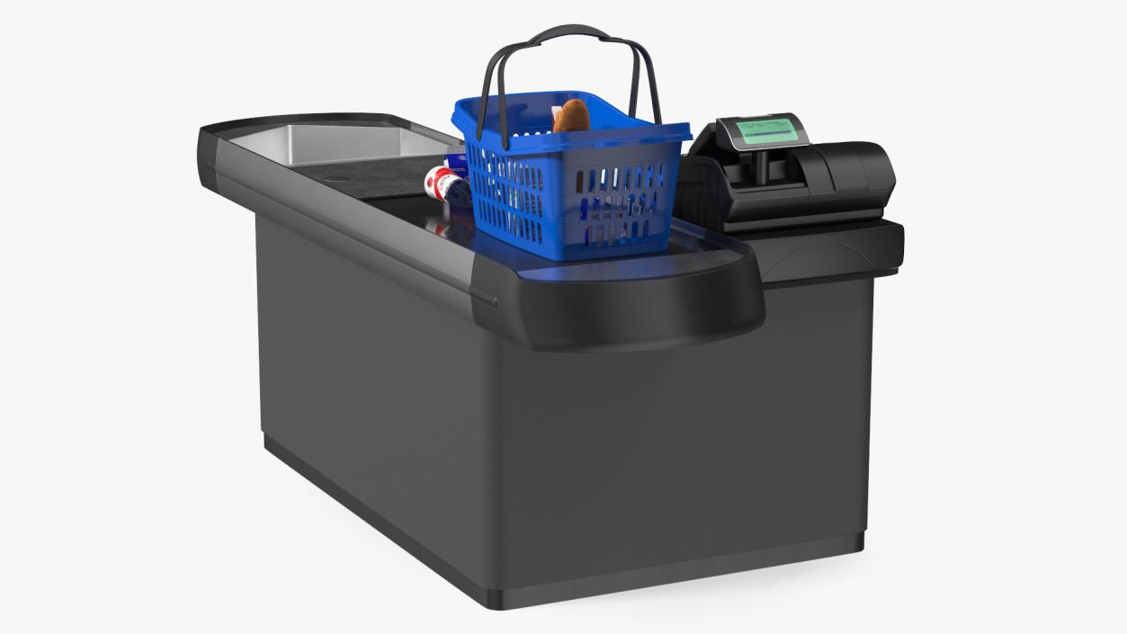 3D Retail Checkout Counter Grey with Groceries model