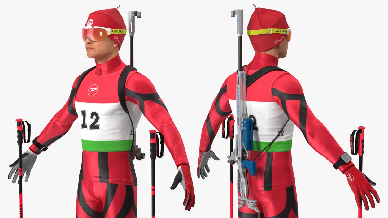 3D Biathlete Fully Equipped T Pose