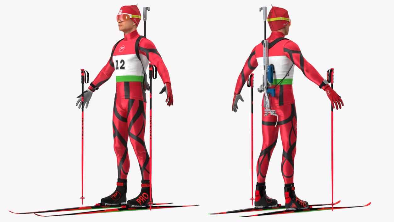 3D Biathlete Fully Equipped T Pose