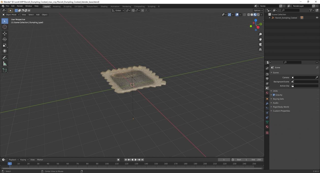 3D Ravioli Dumpling Cooked model