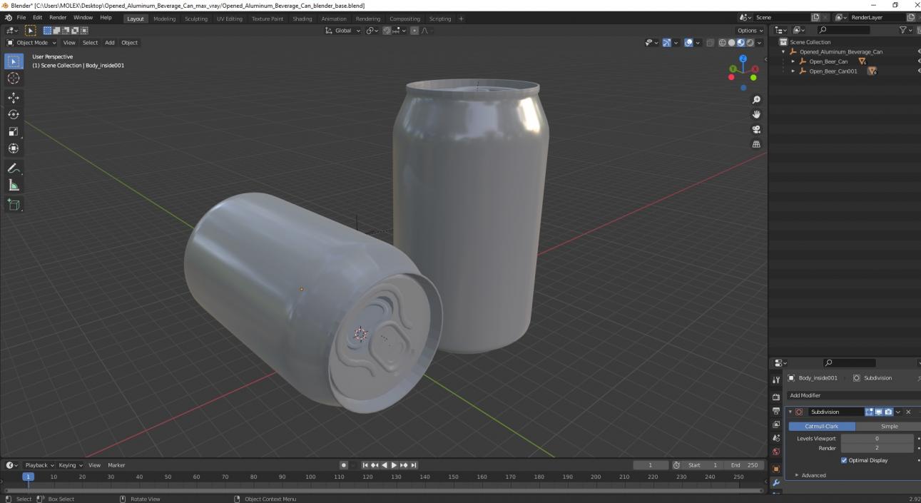 3D Opened Aluminum Beverage Can model