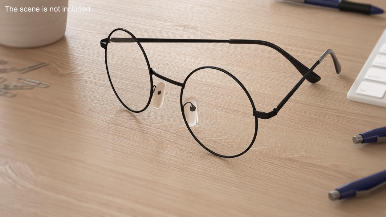 Round Circle Black Frame Glasses 3D